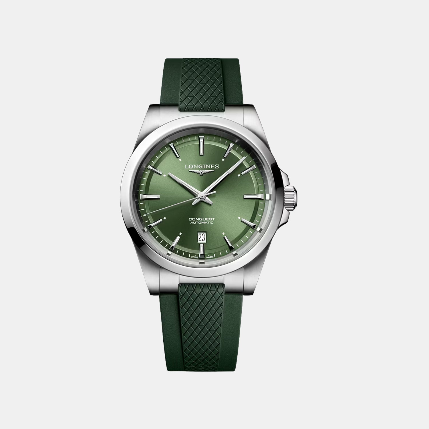 Conquest Men Automatic Green Dial Analog Rubber Watch L38304029