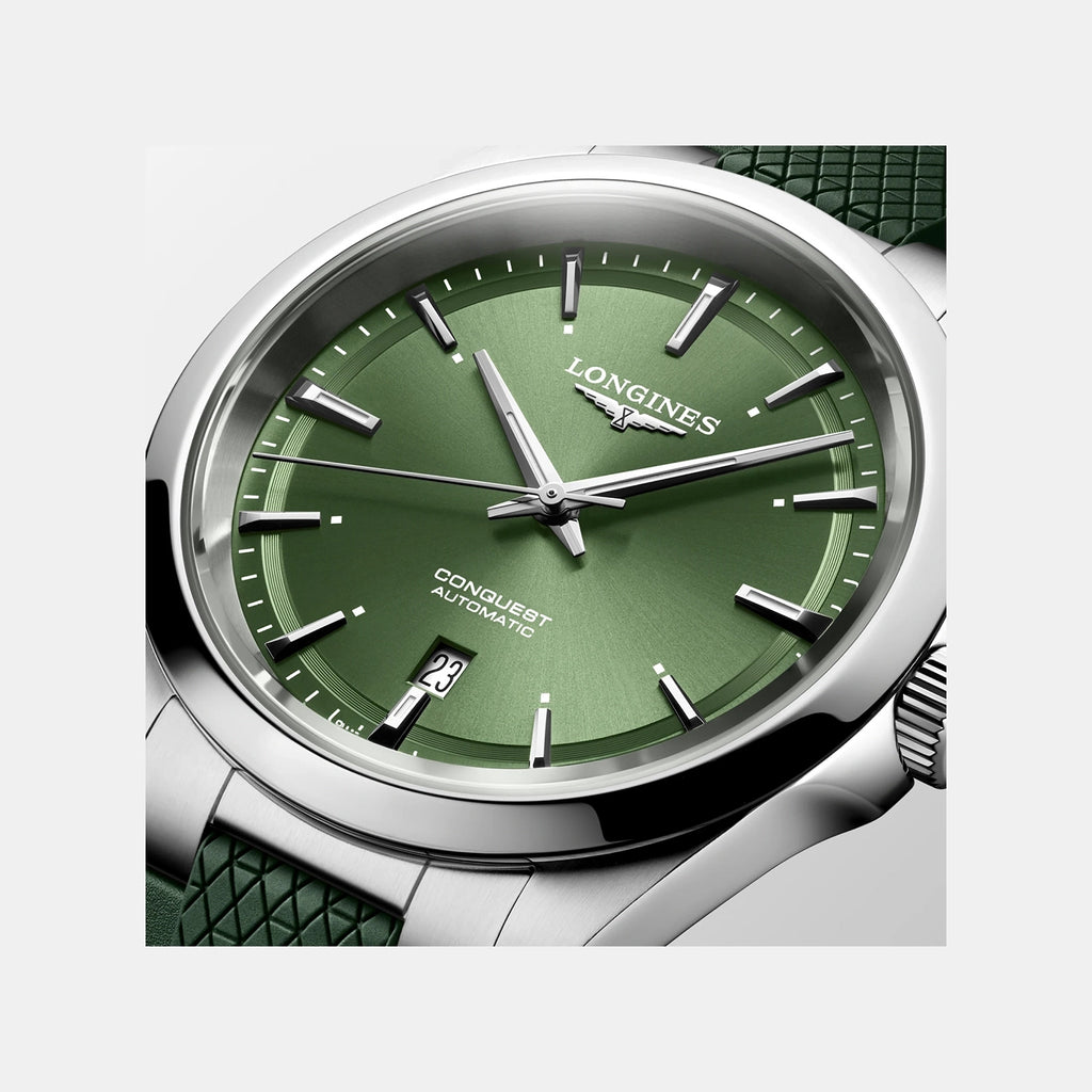 Conquest Men Automatic Green Dial Analog Rubber Watch L38304029