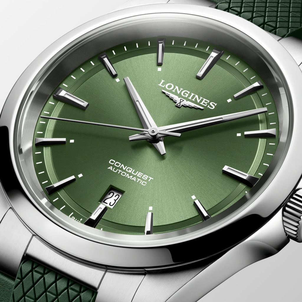 Conquest Men Automatic Green Dial Analog Rubber Watch L38304029