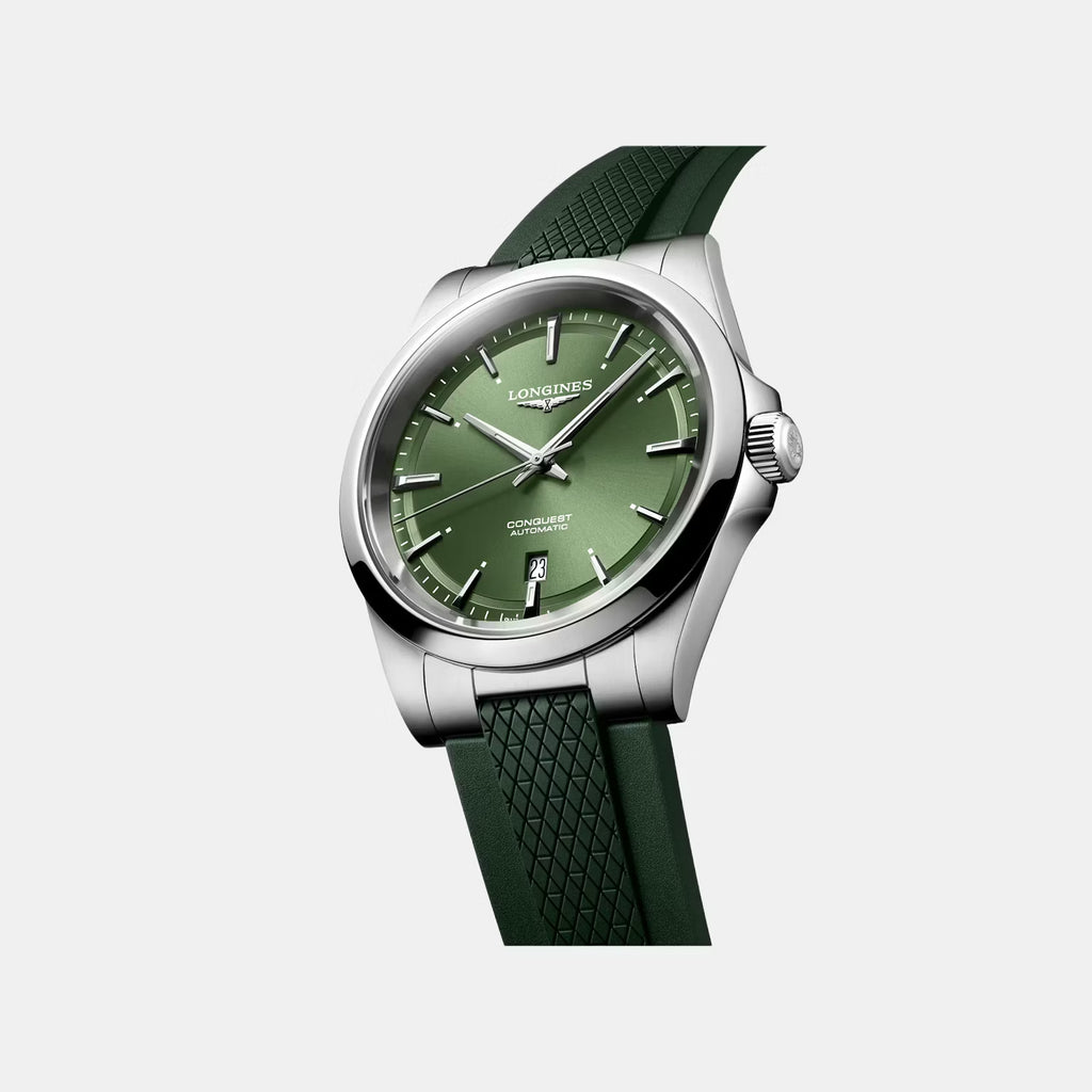 Conquest Men Automatic Green Dial Analog Rubber Watch L38304029