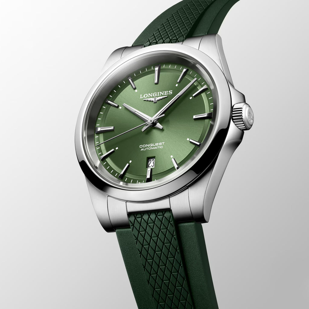 Conquest Men Automatic Green Dial Analog Rubber Watch L38304029