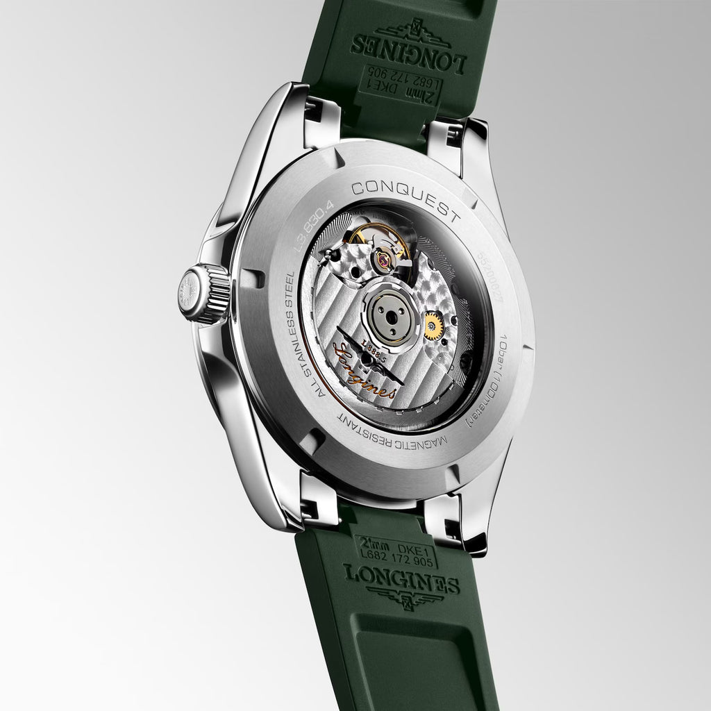 Conquest Men Automatic Green Dial Analog Rubber Watch L38304029