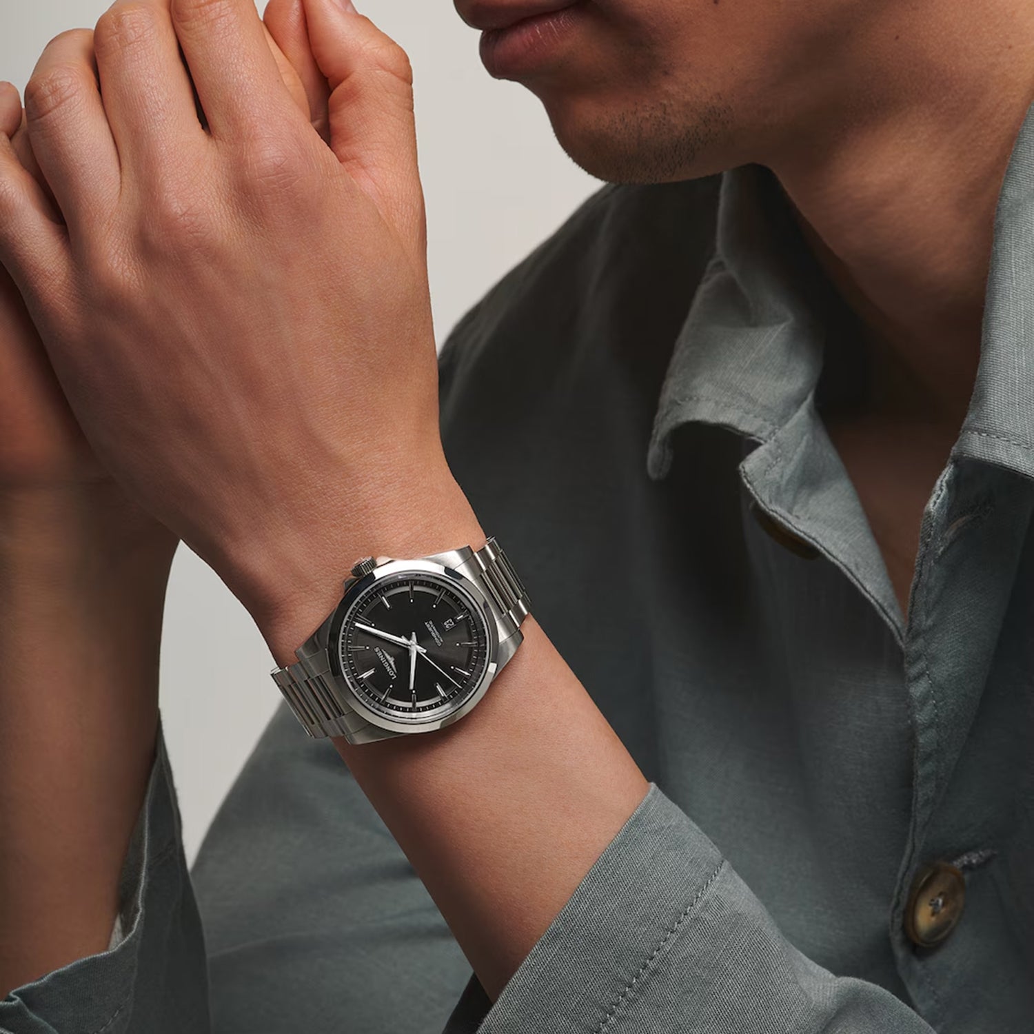 Men Automatic Grey Dial Analog Stainless Steel Watch L38304526