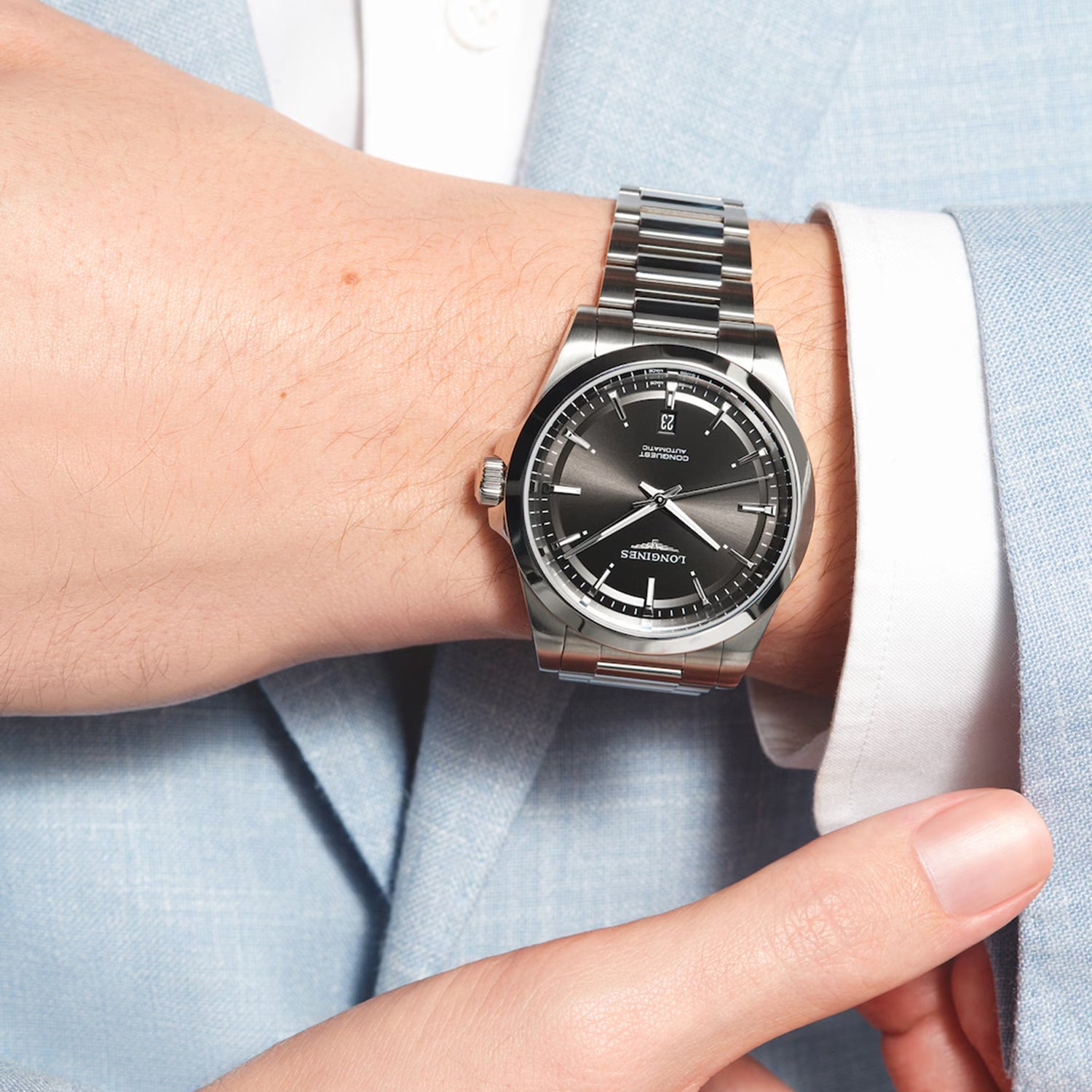 Men Automatic Grey Dial Analog Stainless Steel Watch L38304526