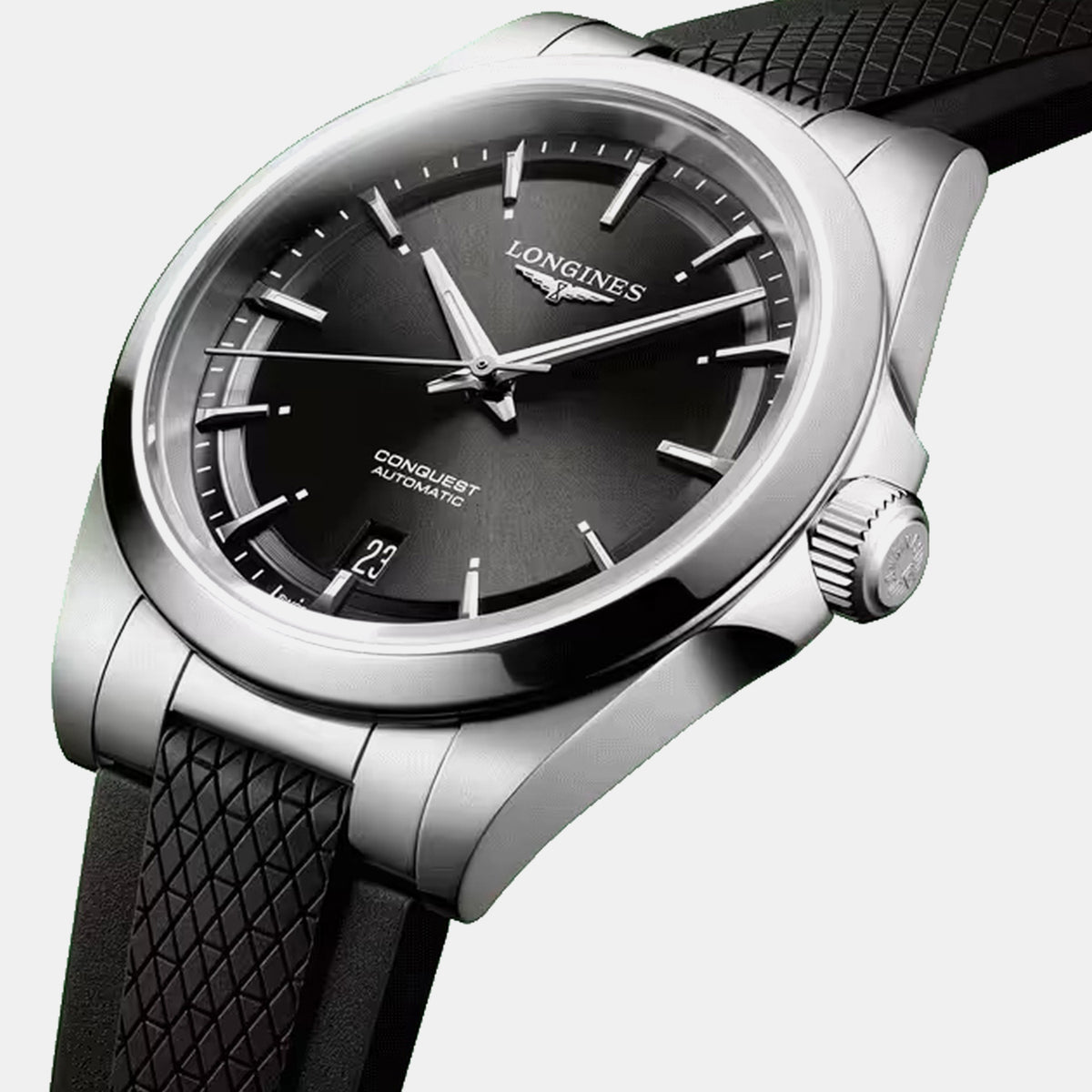 Conquest Men Automatic Black Dial Analog Rubber Watch L38304529