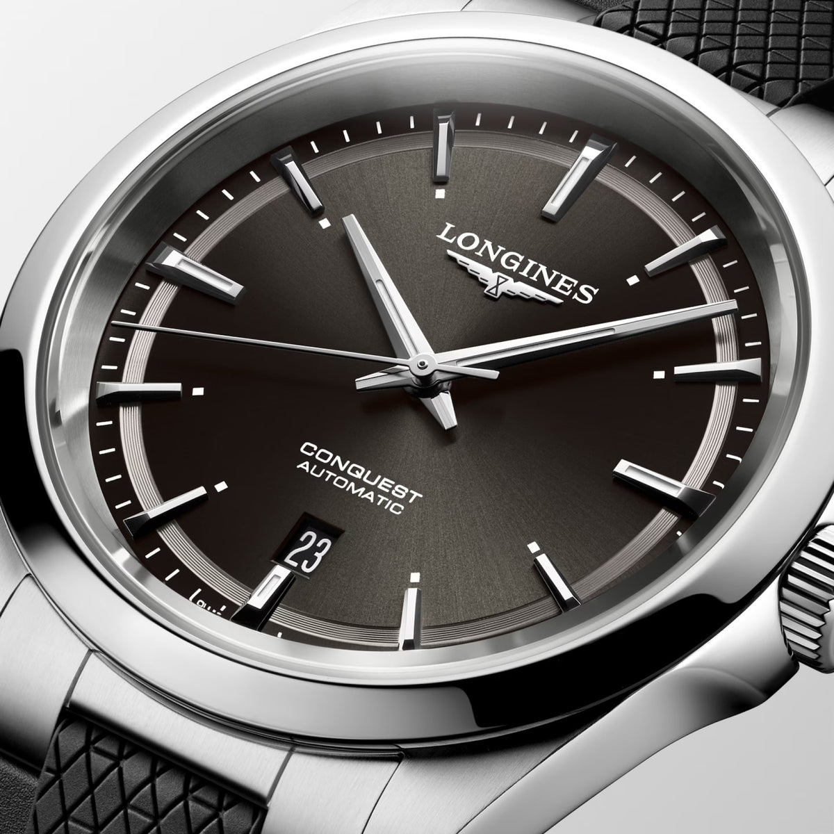 Conquest Men Automatic Black Dial Analog Rubber Watch L38304529