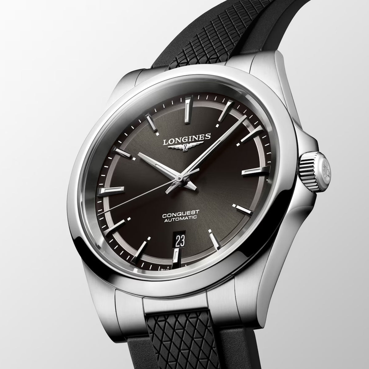 Conquest Men Automatic Black Dial Analog Rubber Watch L38304529