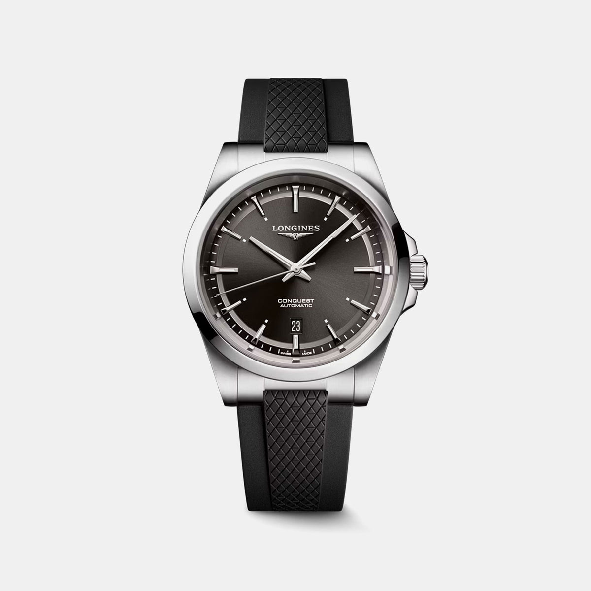Conquest Men Automatic Black Dial Analog Rubber Watch L38304529
