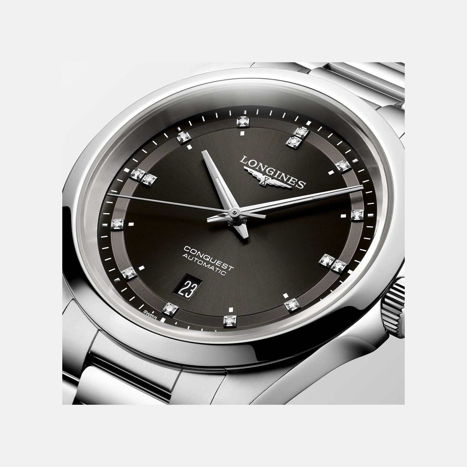 Conquest Men Automatic Black Dial Analog Stainless Steel Watch L38304576