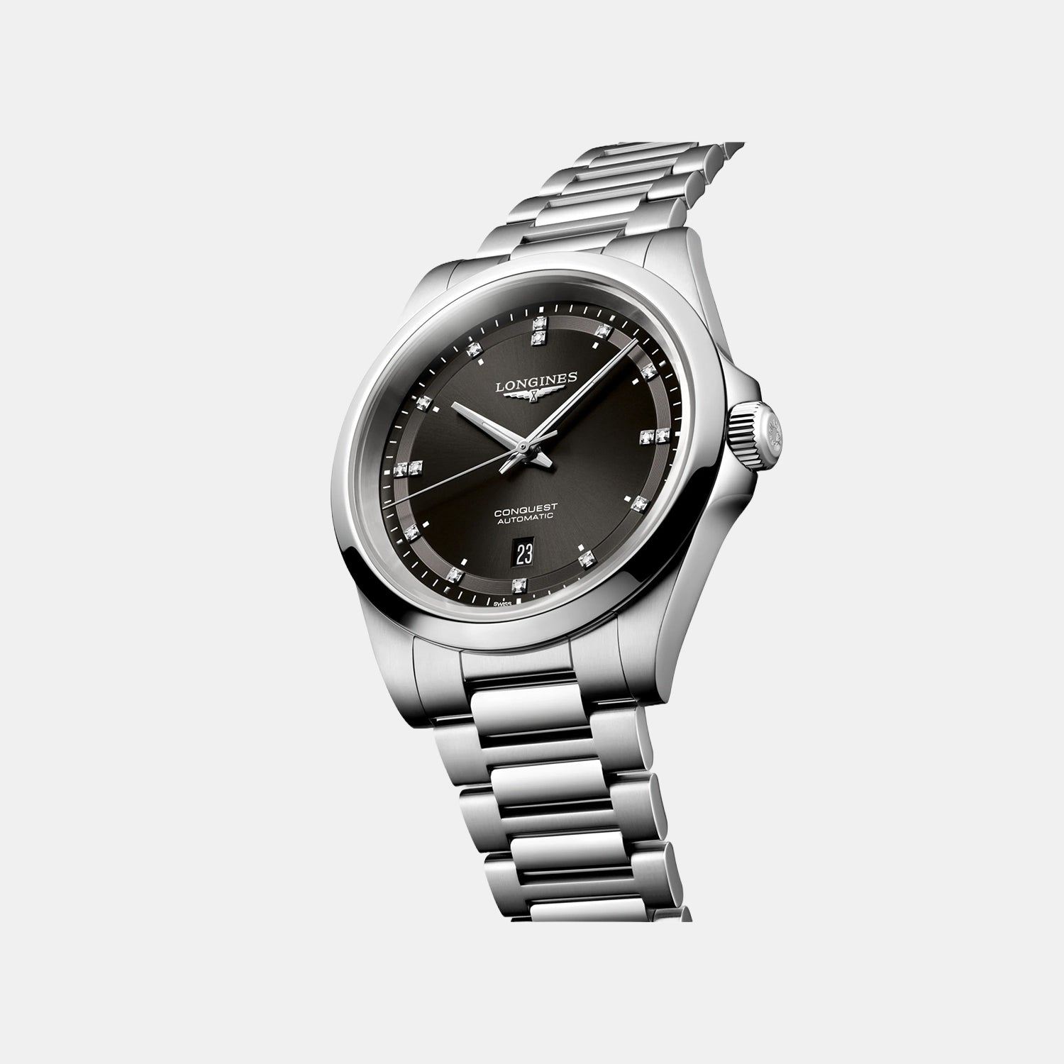 Conquest Men Automatic Black Dial Analog Stainless Steel Watch L38304576