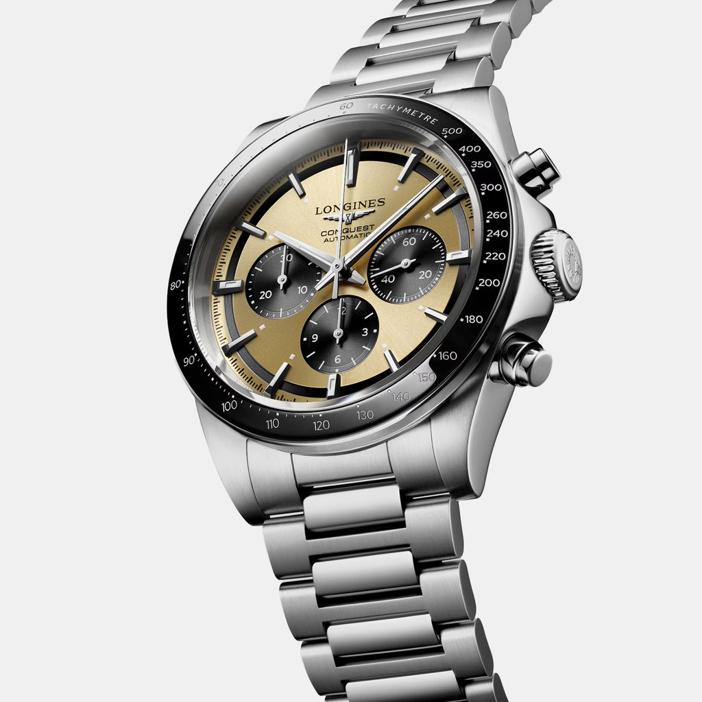 Conquest Men Automatic Gold Dial Analog Stainless Steel Watch L38354326