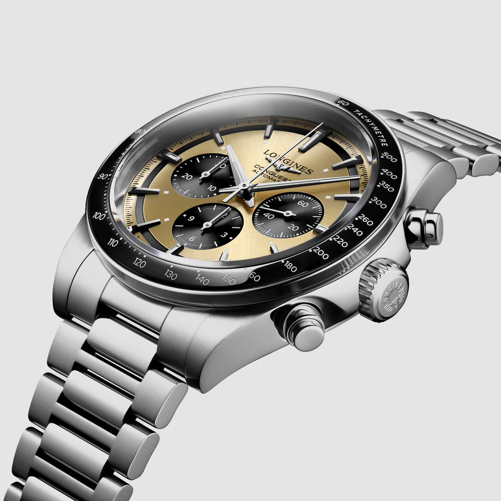 Conquest Men Automatic Gold Dial Analog Stainless Steel Watch L38354326