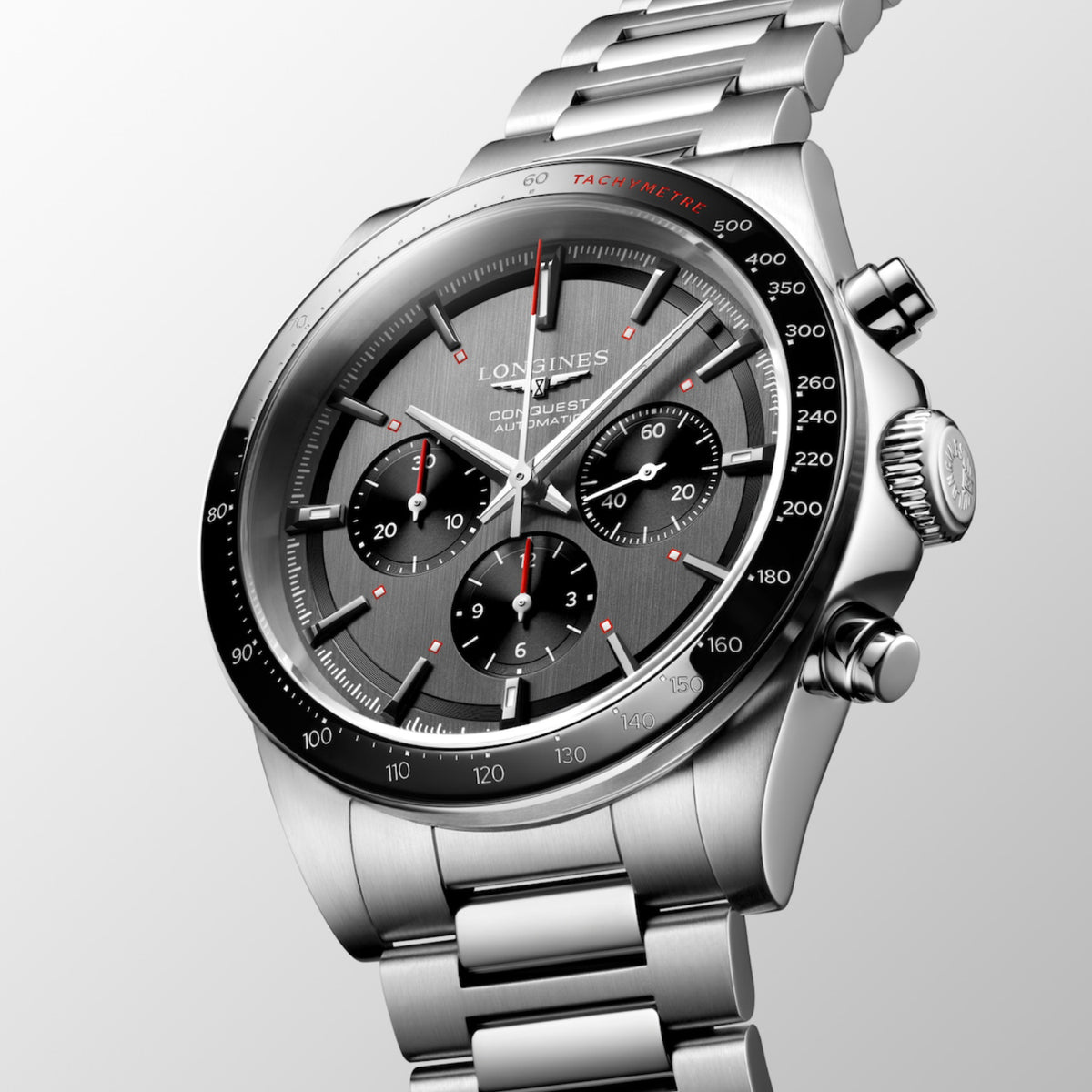 Conquest Men Automatic Grey Dial Chronograph Stainless Steel Watch L38364529