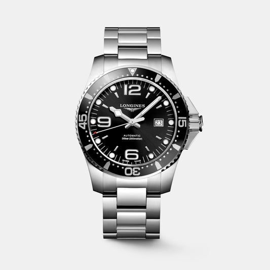 Hydroconquest Men Automatic Sunray Black Dial Analog Stainless Steel Watch L38414566