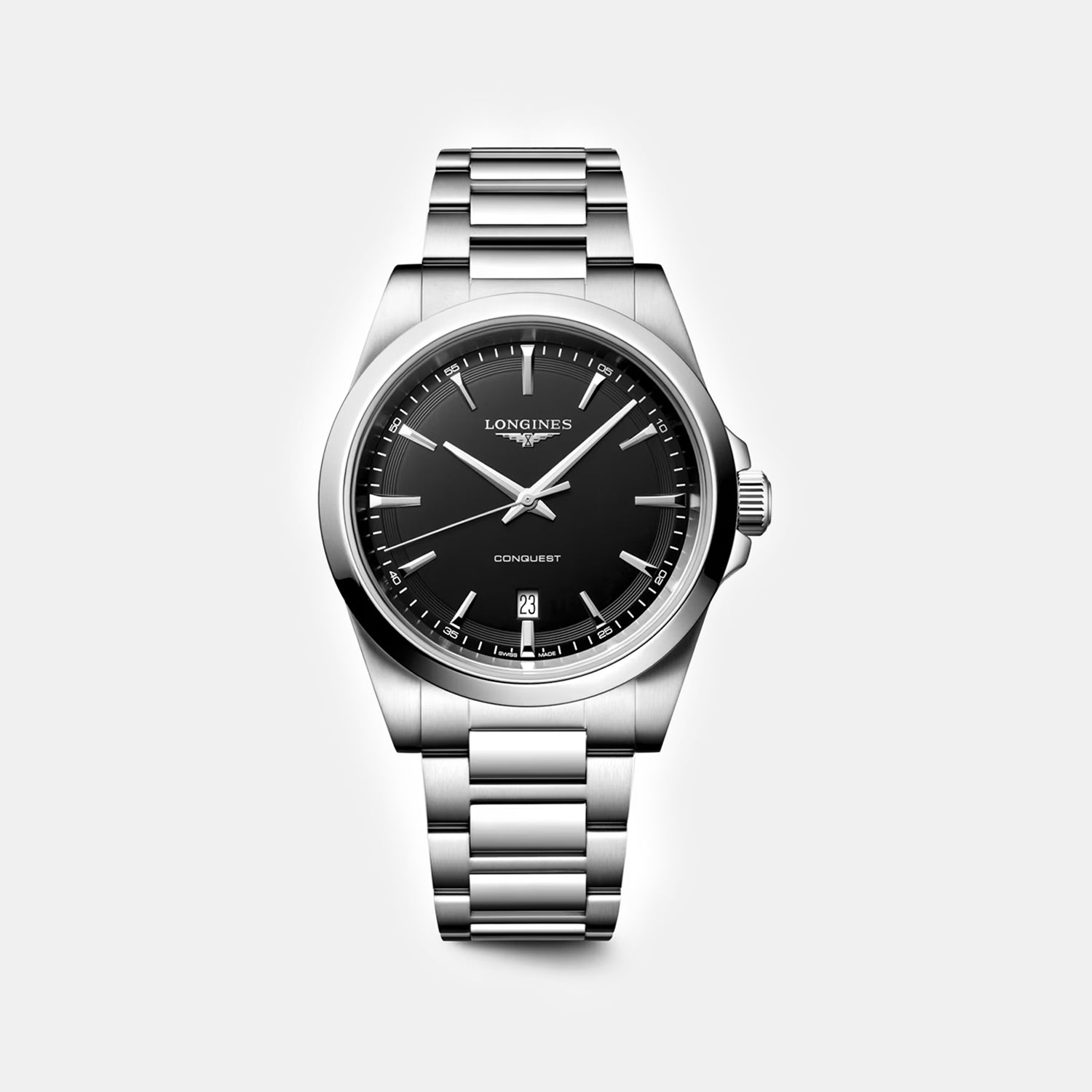 Conquest Men Quartz Black Dial Analog Stainless Steel Watch L38604526