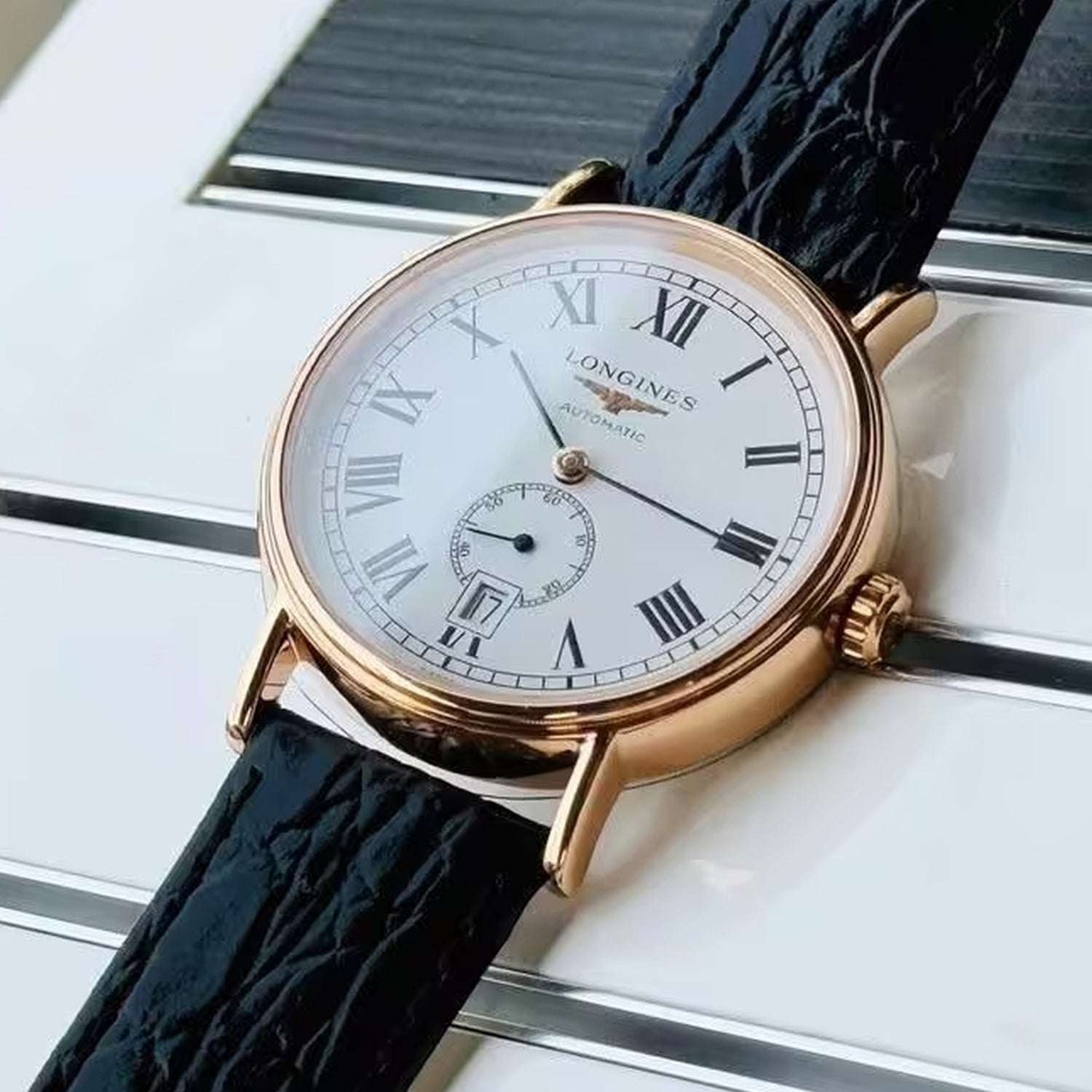 Men Automatic White Dial Analog Leather Watch L49041112