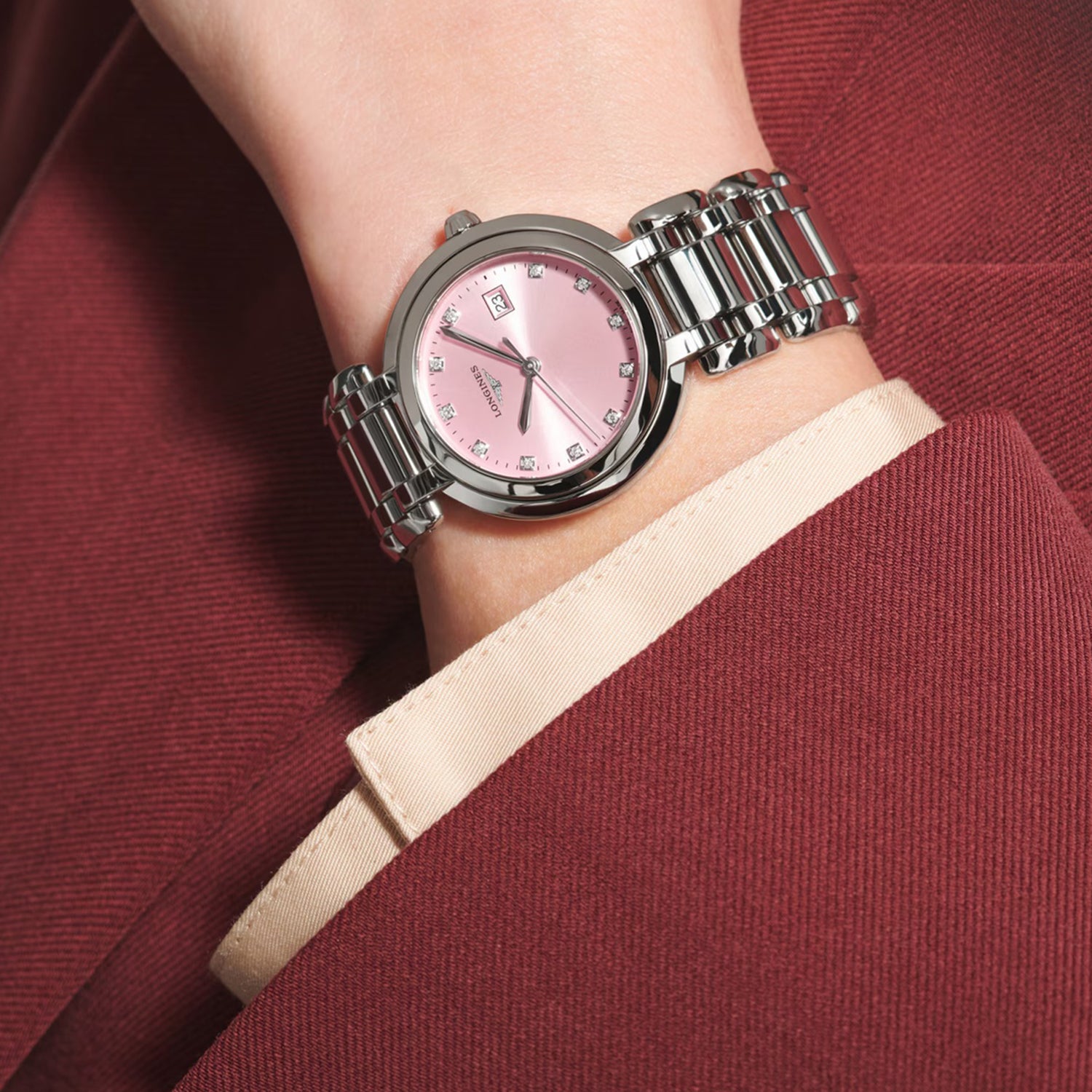 Women Quartz Pink Dial Analog Stainless Steel Watch L81224996