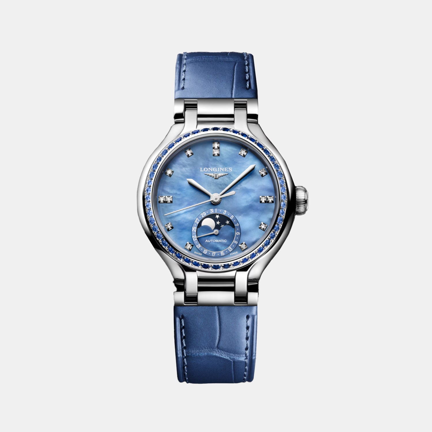 Primaluna Moonphase Women Automatic Blue Mother Of Pearl Dial Analog Leather Watch L81260972