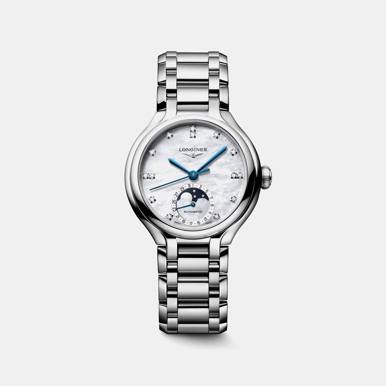 Primaluna Moonphase Women Automatic White Mother Of Pearl Dial Analog Stainless Steel Watch L81264876