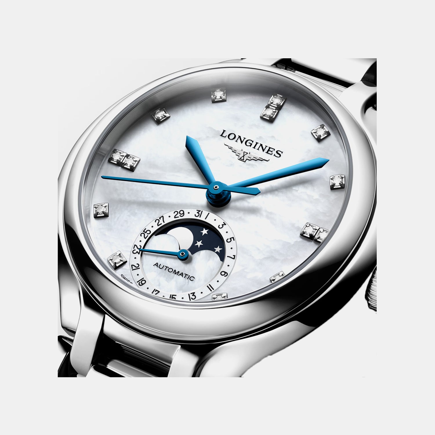 Primaluna Moonphase Women Automatic White Mother Of Pearl Dial Analog Stainless Steel Watch L81264876