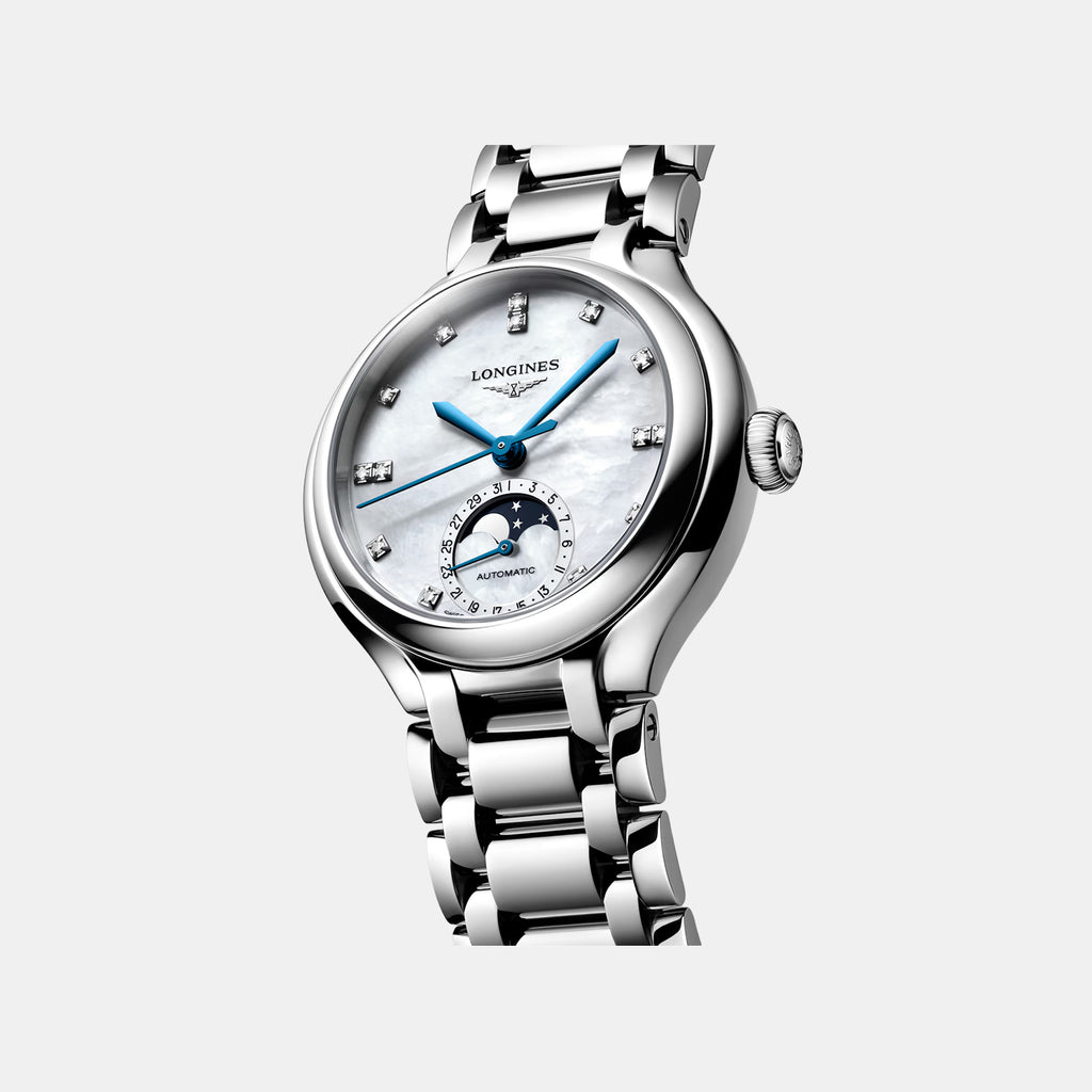 Primaluna Moonphase Women Automatic White Mother Of Pearl Dial Analog Stainless Steel Watch L81264876