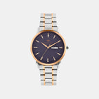 Women Quartz Blue Dial Analog Metal Watch L8505D-M1305