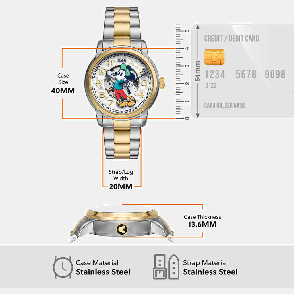 Mickey Mouse Unisex Automatic White Dial Analog Stainless Steel Watch LE1193