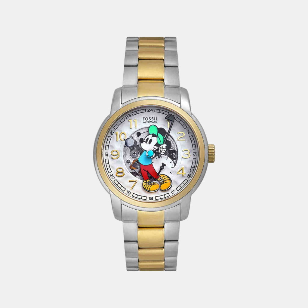 Mickey Mouse Unisex Automatic White Dial Analog Stainless Steel Watch LE1193