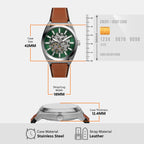 Everett Men Automatic Green Dial Analog Leather Watch ME3261