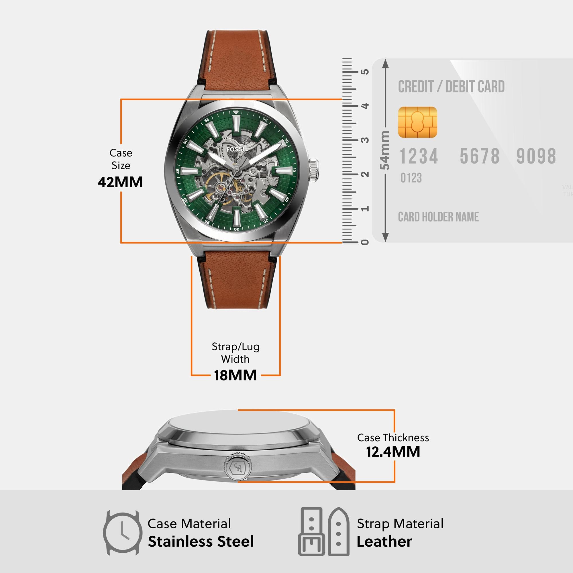 Everett Men Automatic Green Dial Analog Leather Watch ME3261