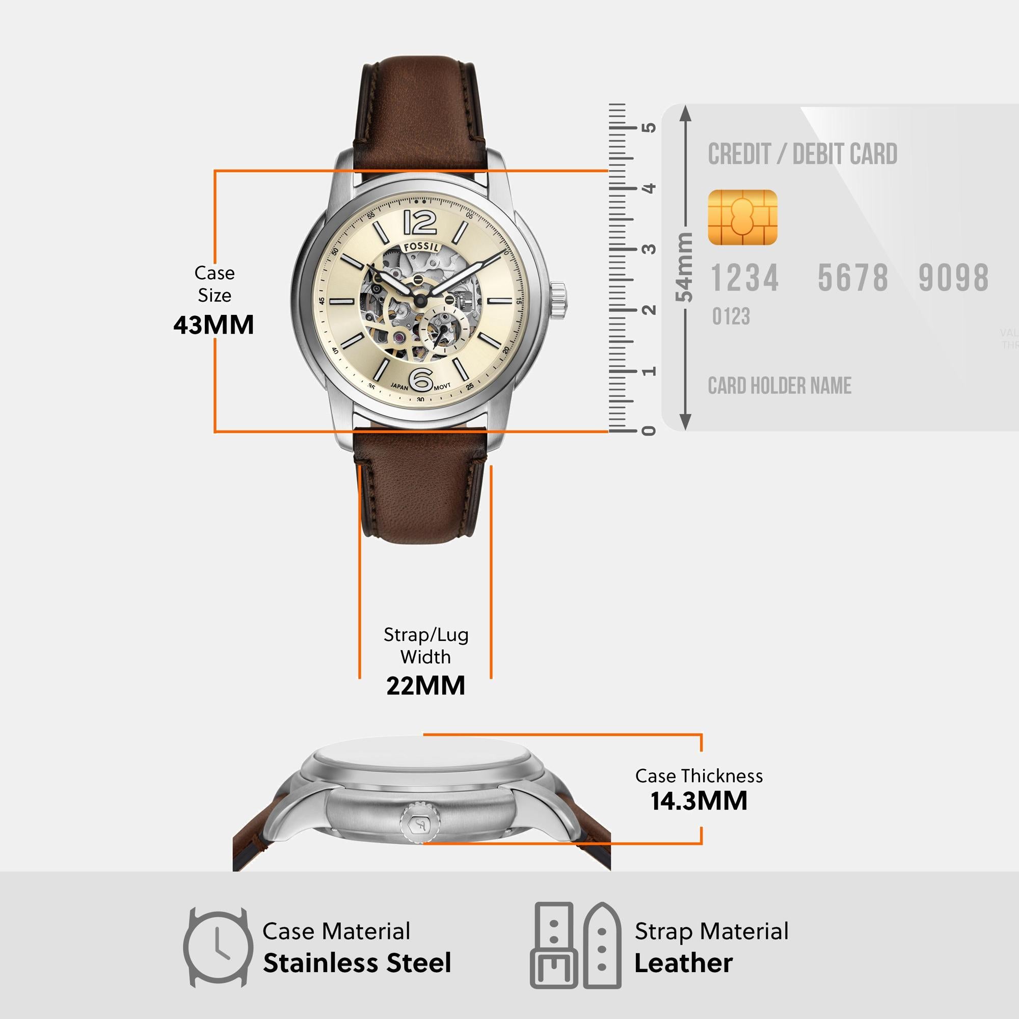 Fossil Heritage Men Automatic Cream Dial Analog Leather Watch ME3264