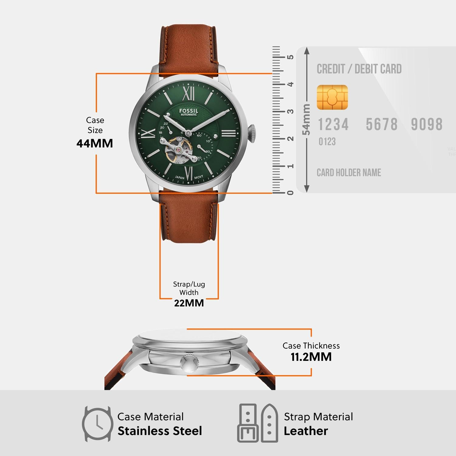 Townsman Men Automatic Green Dial Multi-Function Leather Watch ME3265