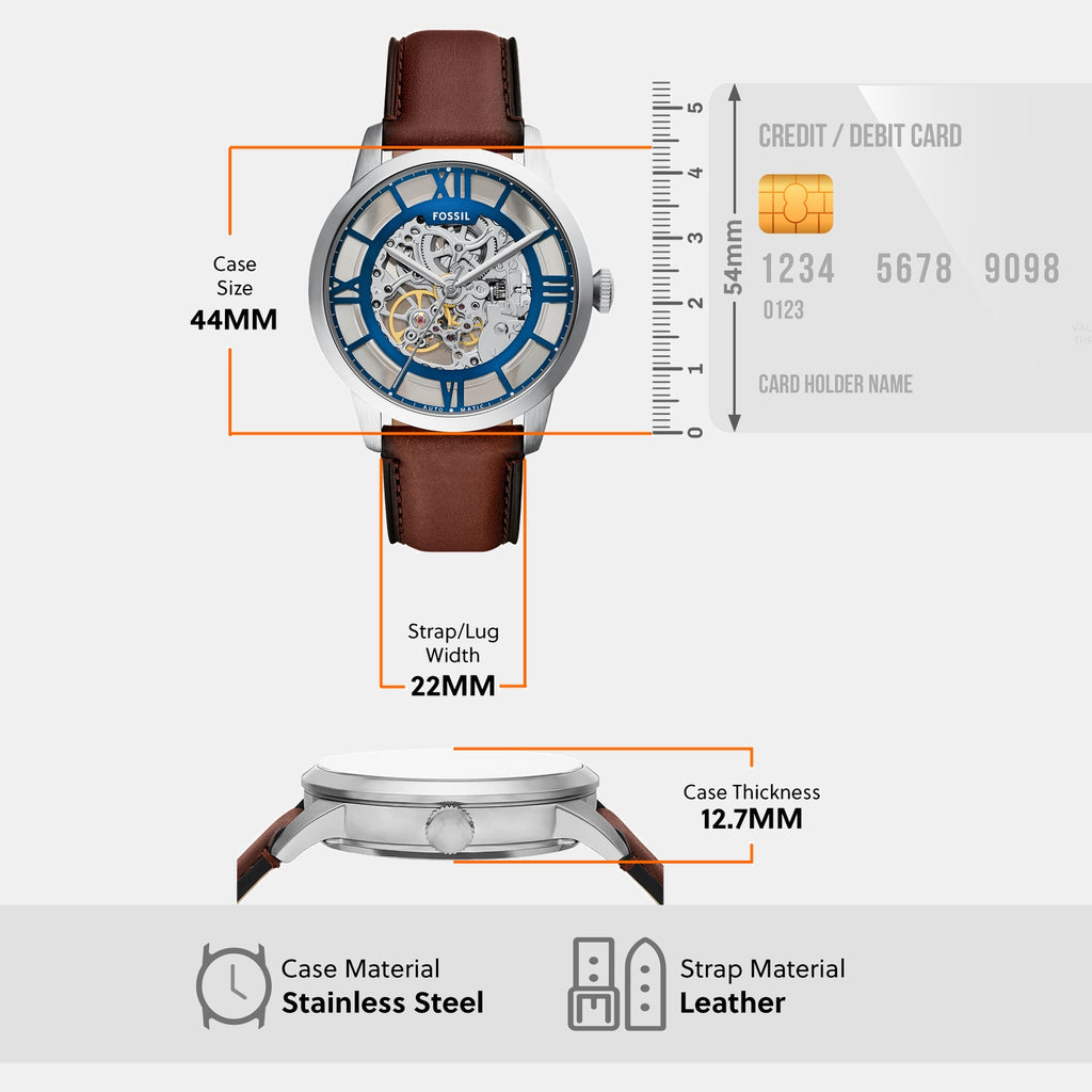 Men Mechanical Clear Dial Analog Leather Watch ME3267