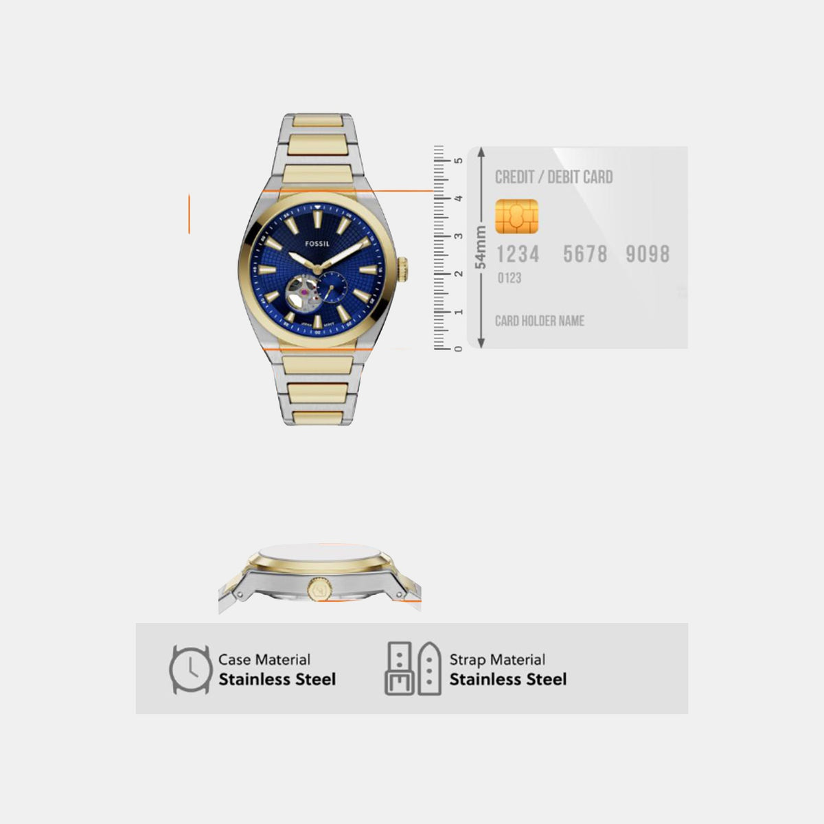Everett Men Automatic Blue Dial Analog Stainless Steel Watch ME3275