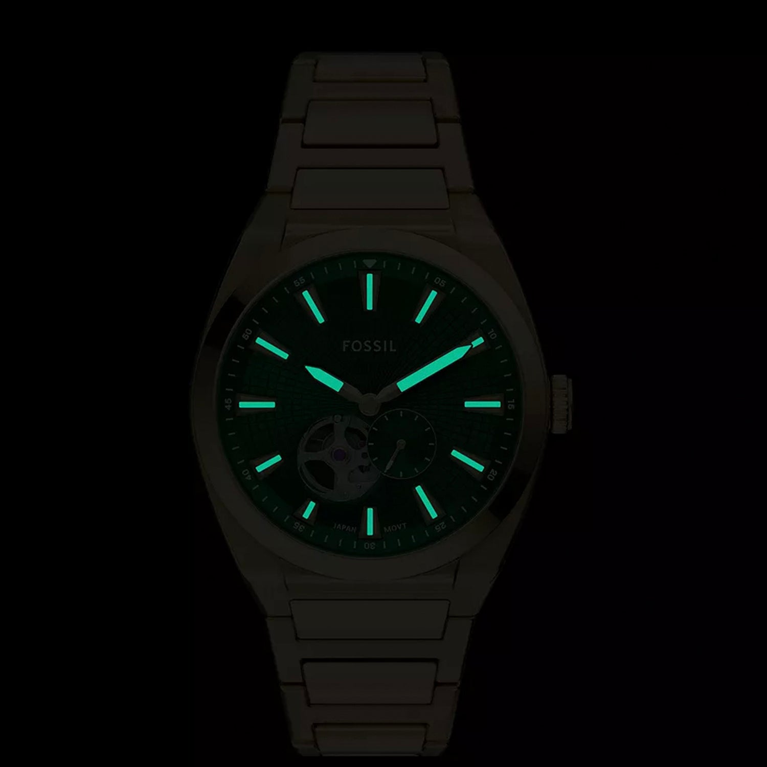 Everett Open Heart Men Automatic Green Dial Analog Stainless Steel Watch ME3276