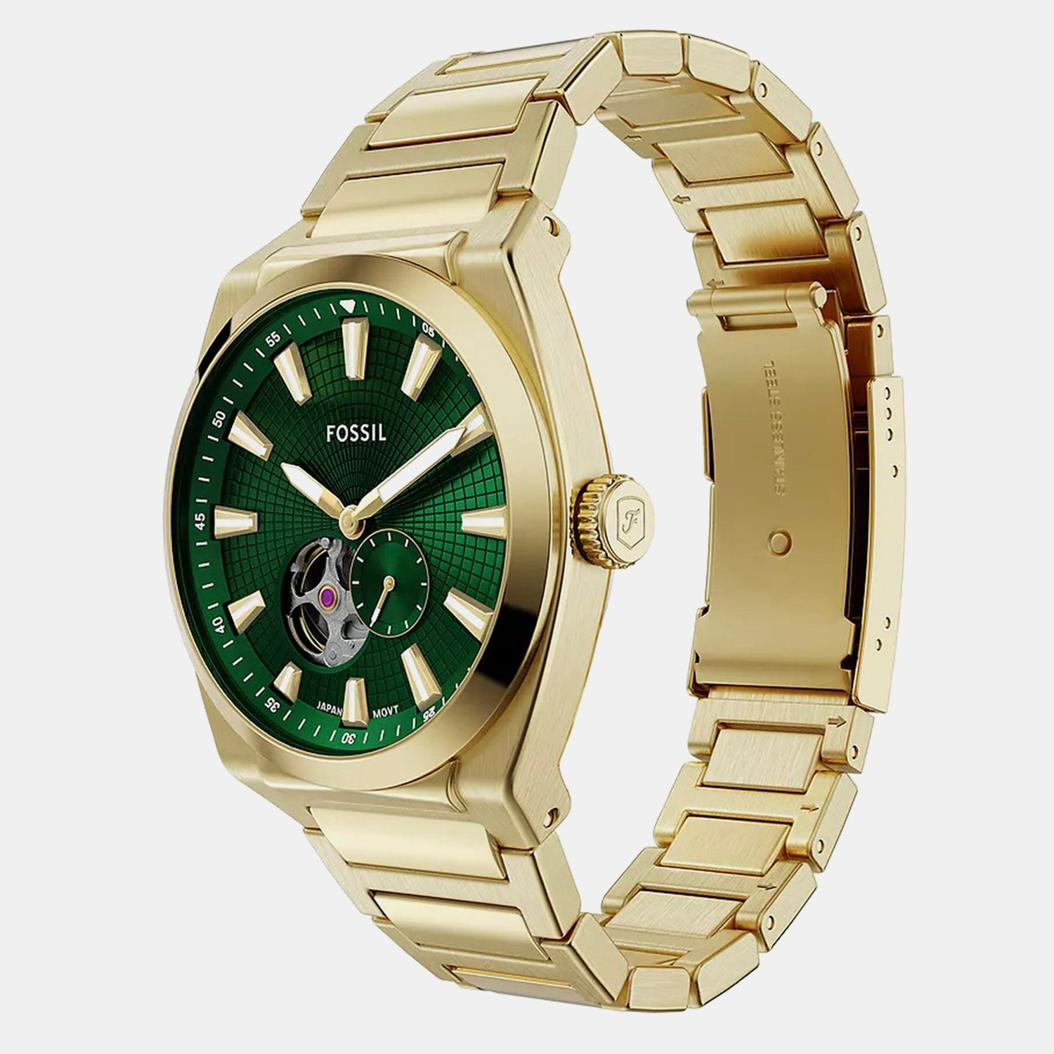 Everett Open Heart Men Automatic Green Dial Analog Stainless Steel Watch ME3276