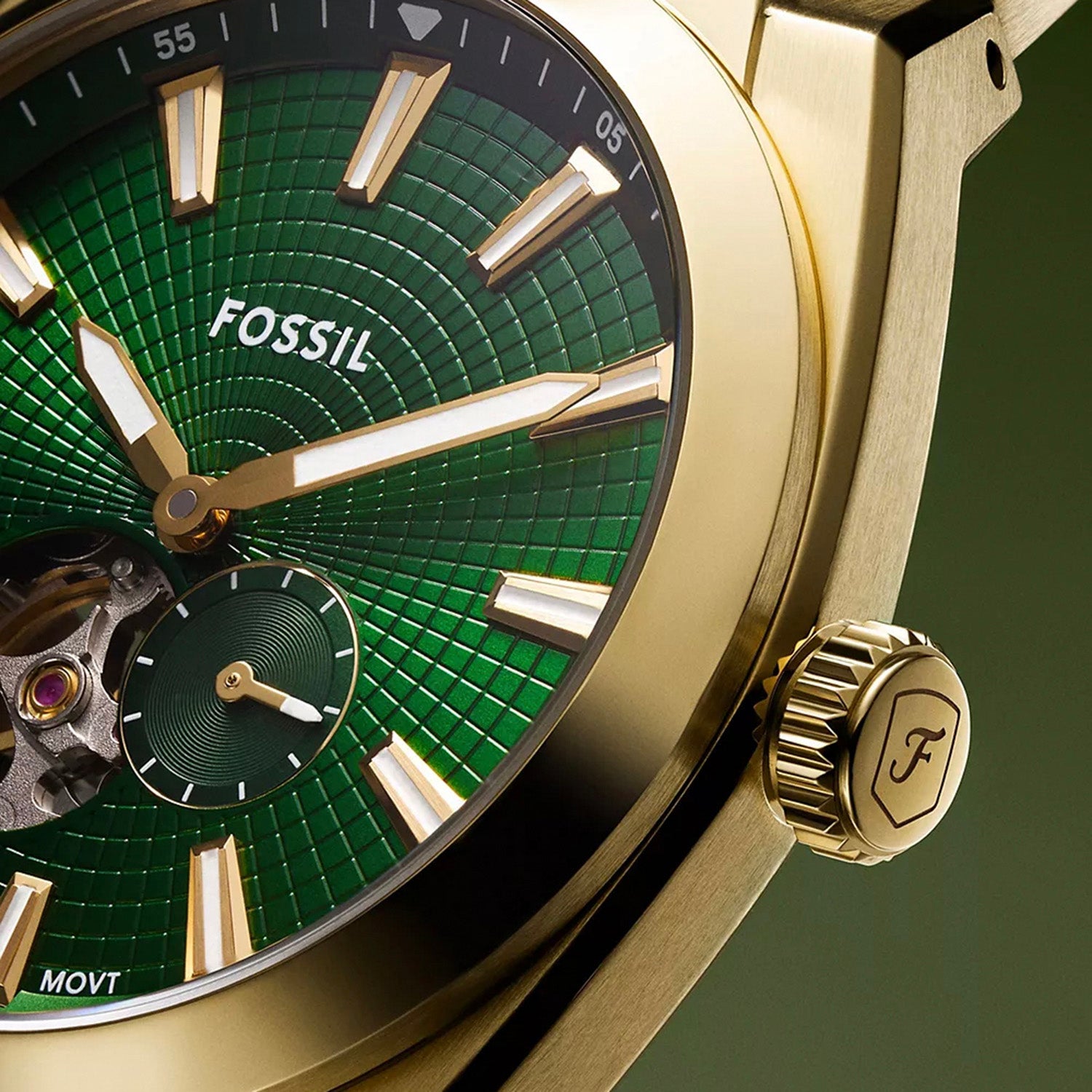 Everett Open Heart Men Automatic Green Dial Analog Stainless Steel Watch ME3276