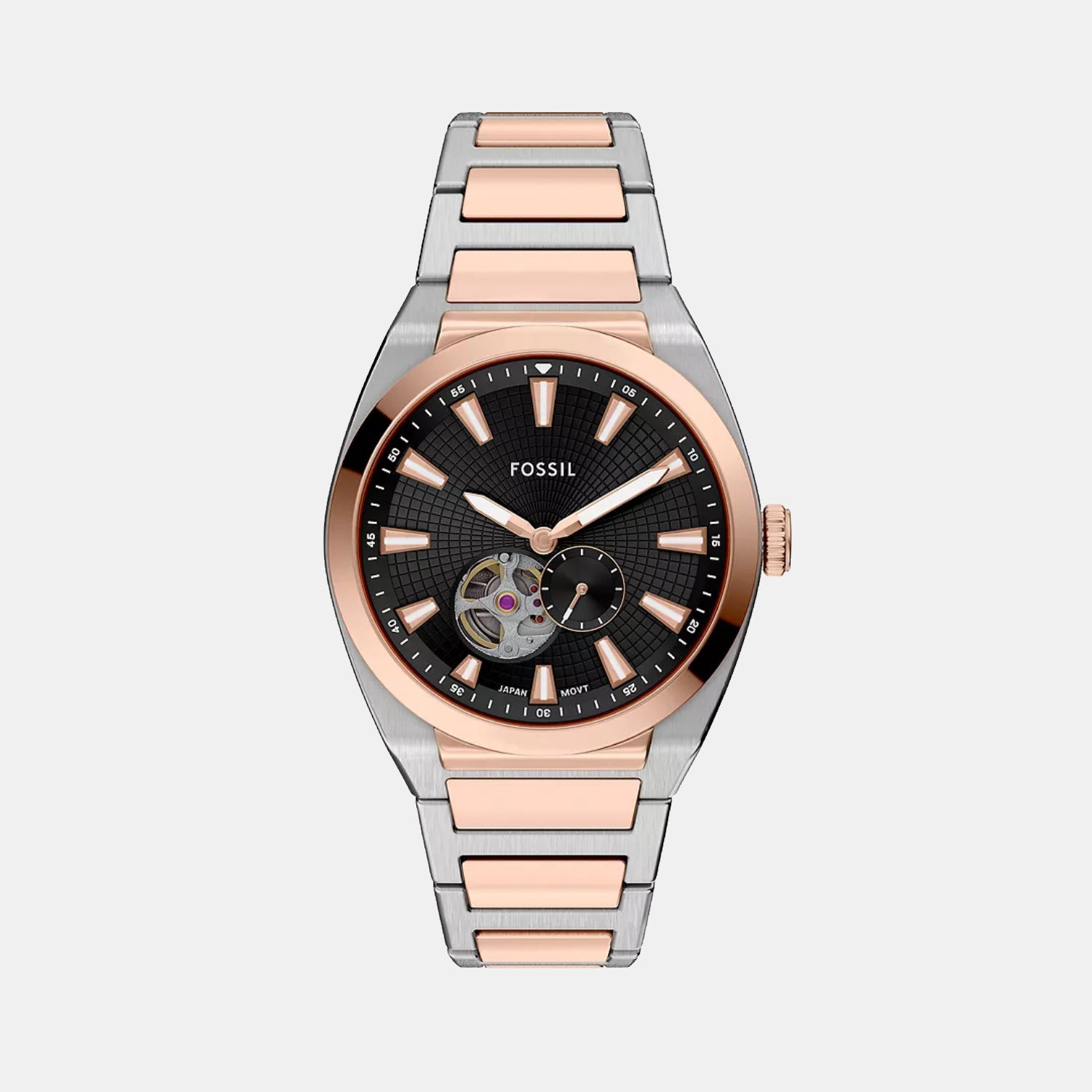 Everett Open Heart Men Automatic Black Dial Analog Stainless Steel Watch ME3277