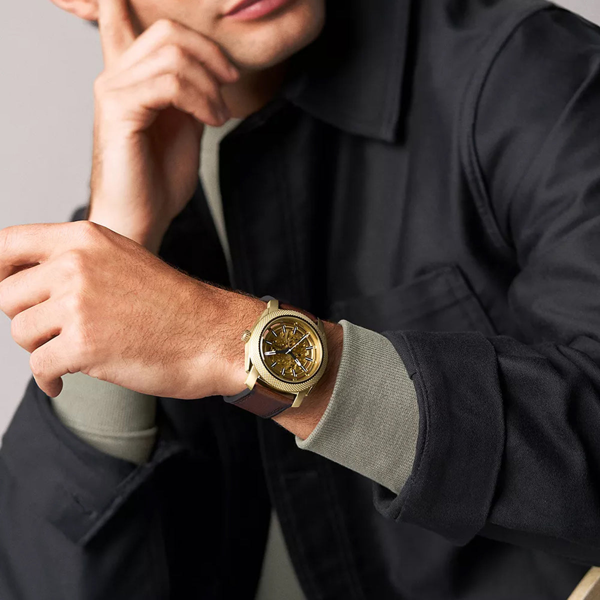 Machine Men Automatic Gold Dial Analog Leather Watch ME3278