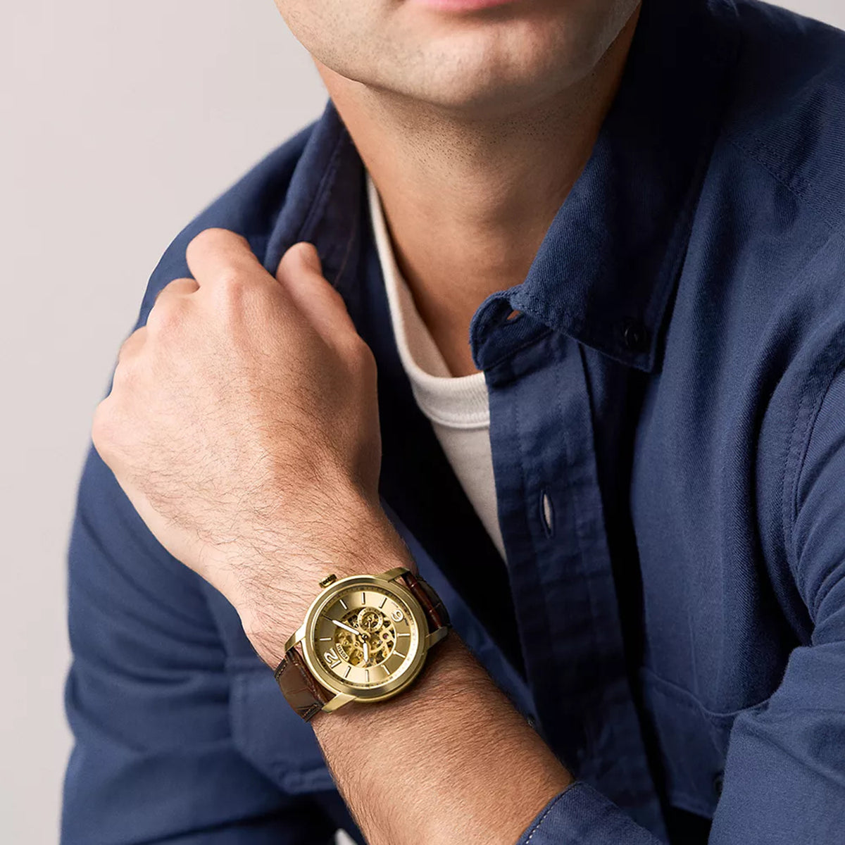 Heritage Men Automatic Gold Dial Analog Leather Watch ME3279