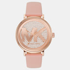 Addyson Women Quartz Rose Gold Dial Analog Leather Watch MK2957