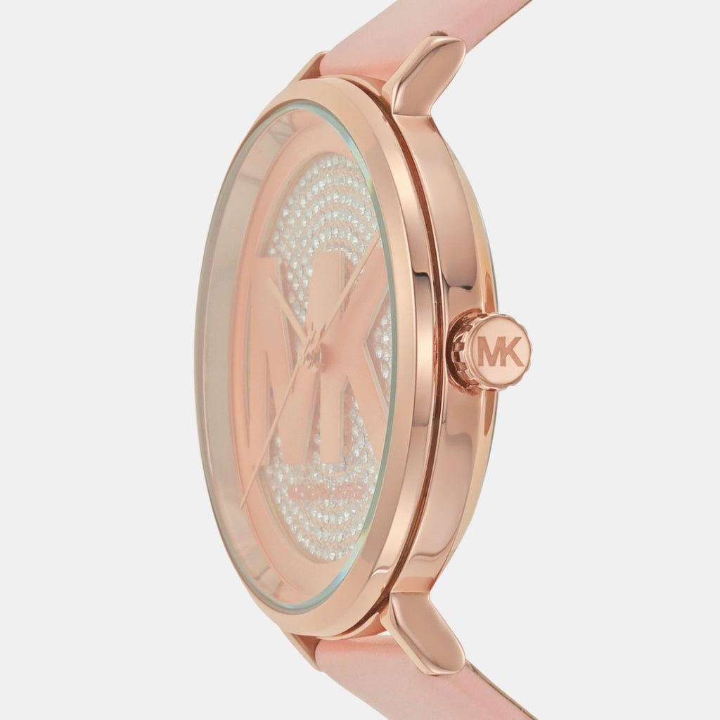 Addyson Women Quartz Rose Gold Dial Analog Leather Watch MK2957