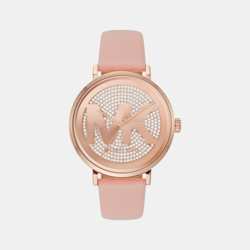 Addyson Women Quartz Rose Gold Dial Analog Leather Watch MK2957