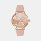 Addyson Women Quartz Rose Gold Dial Analog Leather Watch MK2957