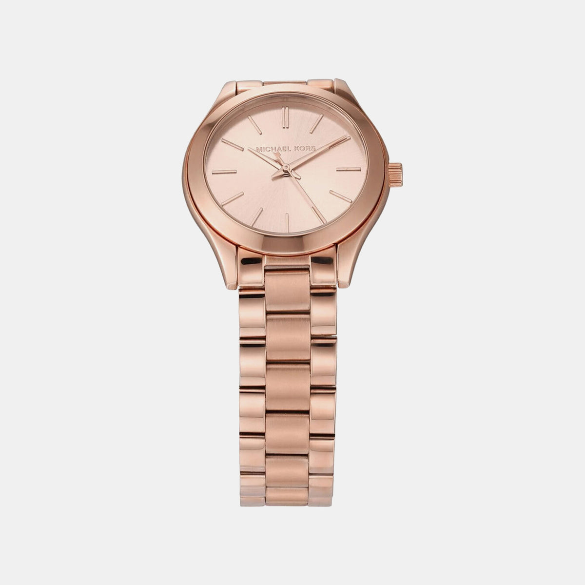 Mini Slim Runway Women Quartz Rose Gold Dial Analog Stainless Steel Watch MK3513