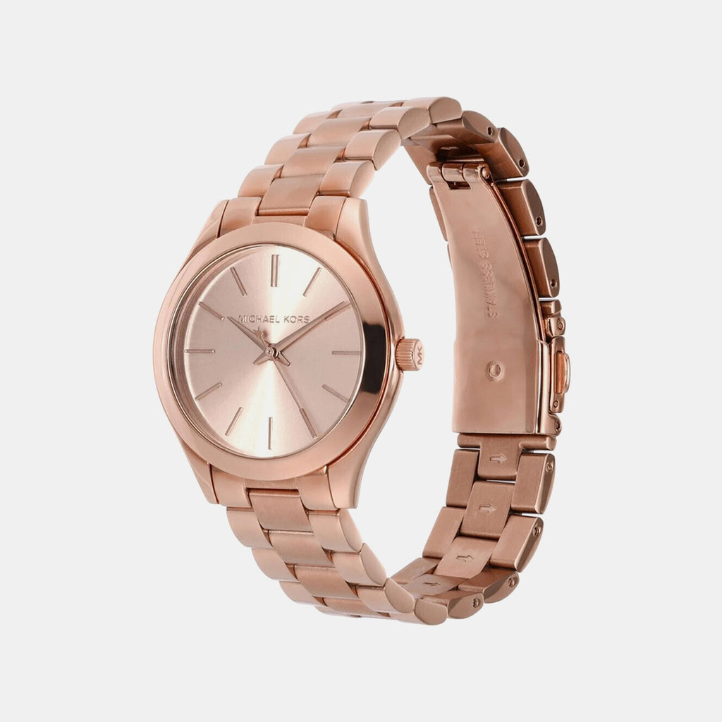 Mini Slim Runway Women Quartz Pink Dial Analog Stainless Steel Watch MK3513