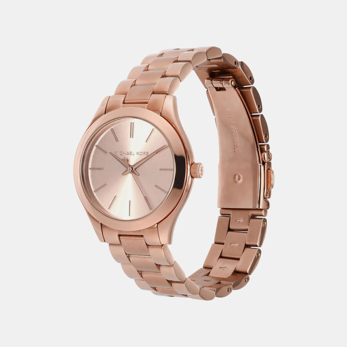Mini Slim Runway Women Quartz Rose Gold Dial Analog Stainless Steel Watch MK3513