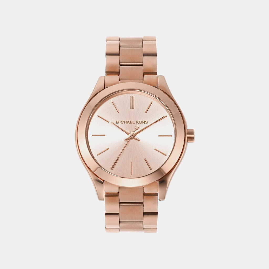 Mini Slim Runway Women Quartz Pink Dial Analog Stainless Steel Watch MK3513