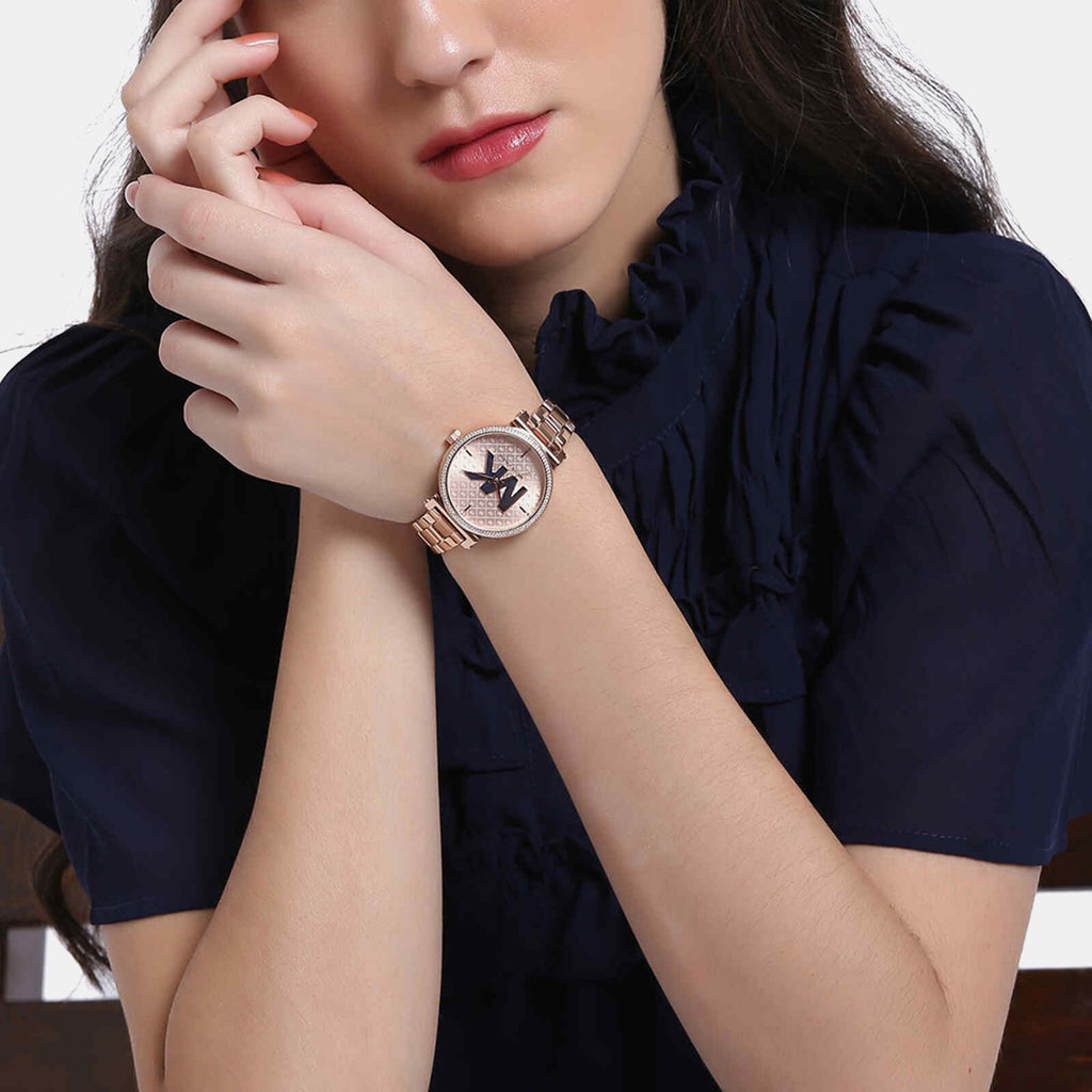 Sofie Women Quartz Pink Dial Analog Stainless Steel Watch MK4335