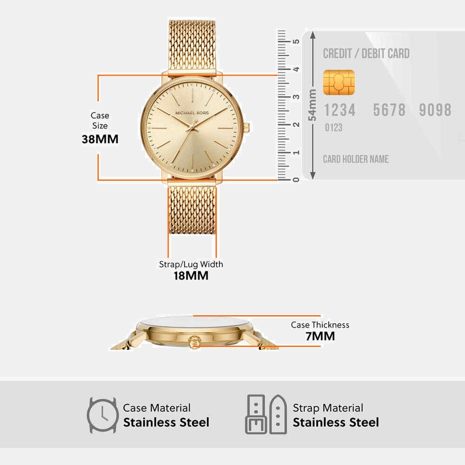 Pyper Women Quartz Gold Dial Analog Stainless Steel Watch MK4339